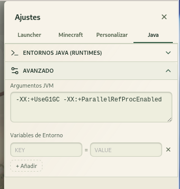 Configuración de los parámetros de la JVM en CubicLauncher
